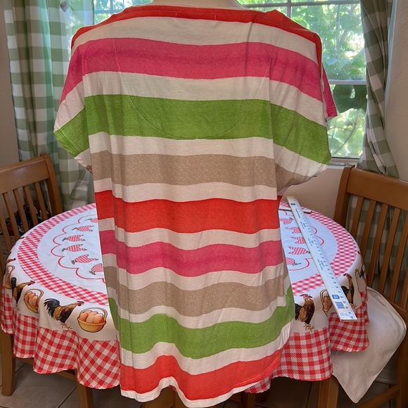 Liz Claiborne Sleeveless/Short Sleeve Multi Colored Striped Crew T-shirt XL NWOT - Picture 2 of 6